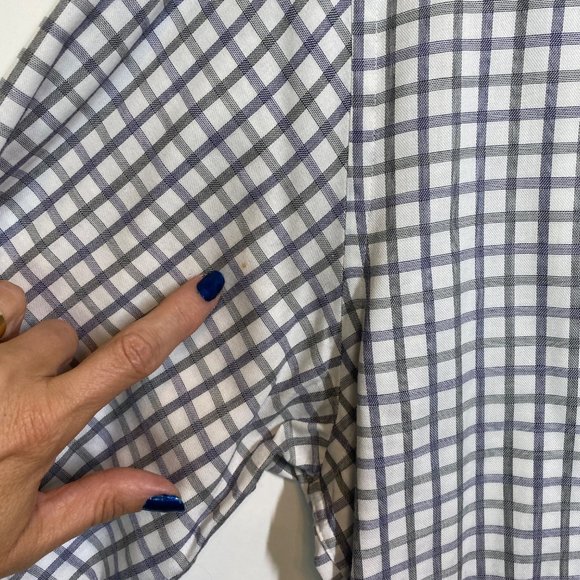 JHane Barnes JHB Men's button up cotton gray blue white shirt plaid slim fit L - Picture 13 of 13